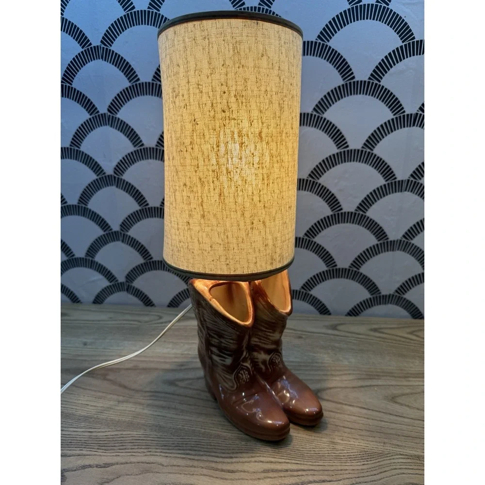VTG McCoy Western Lamp Double Brown Ceramic Cowboy Boots Excellent Condition